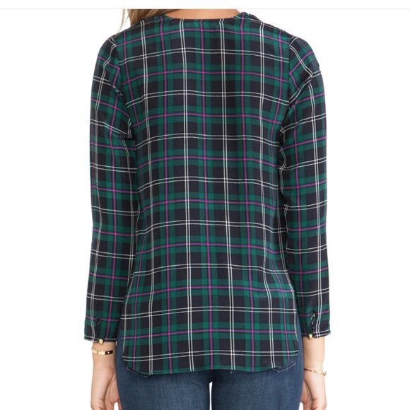 Amanda Uprichard Crossover Blouse Scotch Plaid XS Like New - Picture 3 of 5